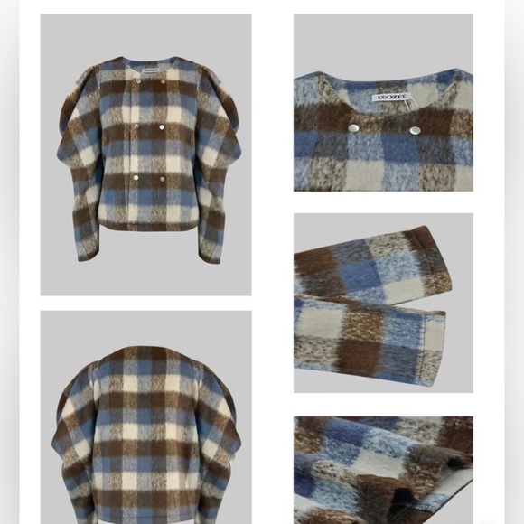 NEW $98 Olivia Plaid Puff Sleeve Jacket - Picture 4 of 6